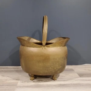 Vintage Claw Footed Hammered Copper & Brass Planter Firewood Pot Made In Spain - Picture 1 of 9