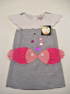 HALABALOO Dress Girls Sz 2T Blue White Sundress Pink Kissing Fish Bubbles NWT - Image 1 of 4