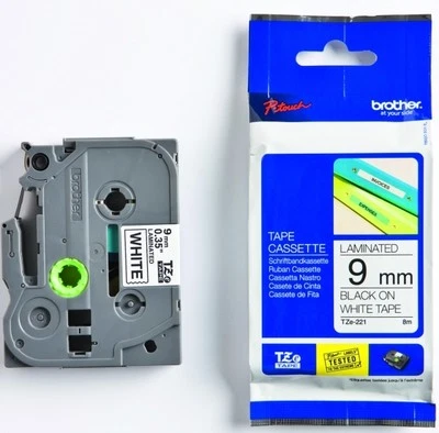 Beschriftungsband original Brother P-touch TZe-S221 schwarz auf weiß 9mm TZeS221 - Bild 1 von 4