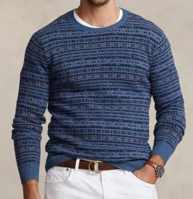 Polo Ralph Lauren 100% Lana Fair Isle Preppy Jacquard Tejido Suéter Royal King Foto 1 de 4