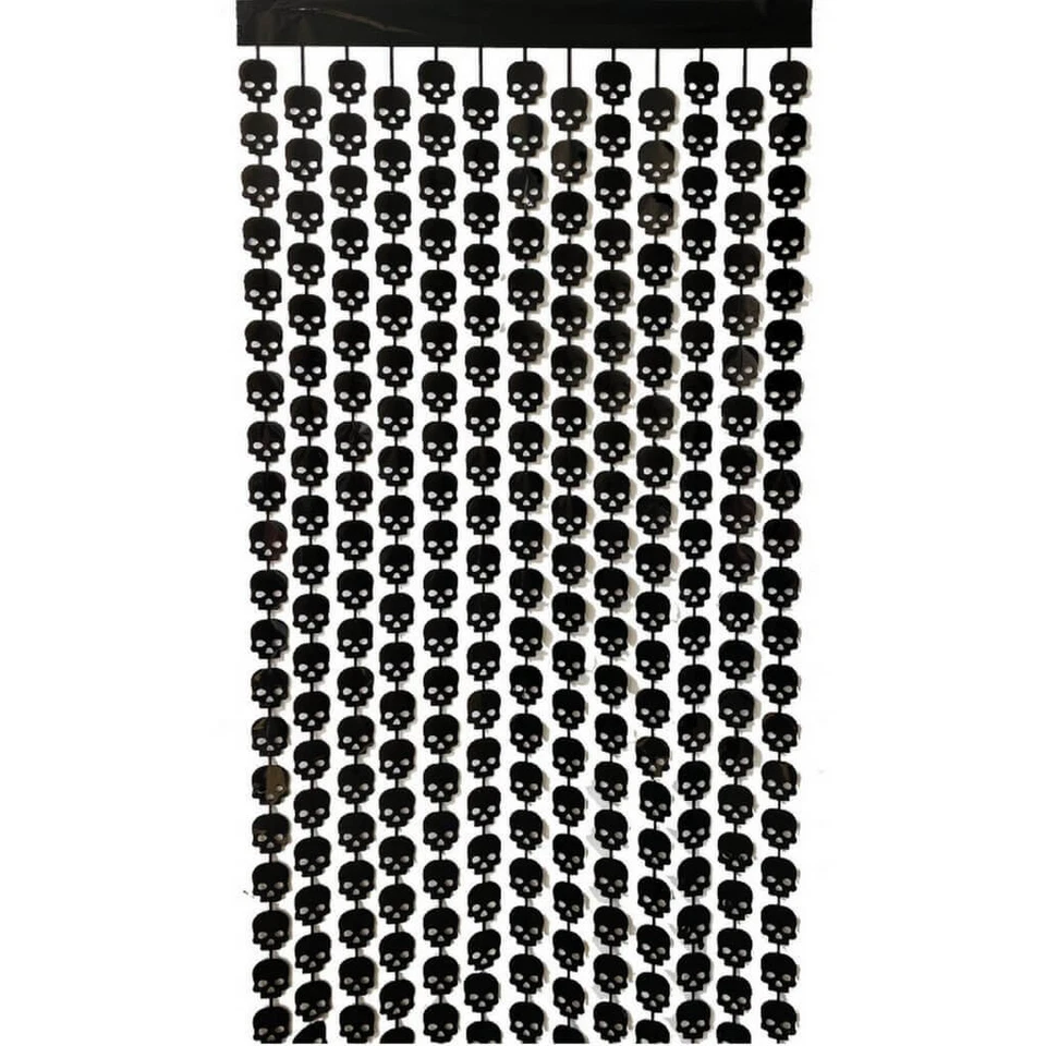 Black Halloween Skull Foil Fringe Rain Curtain Party Backdrop Background Decor - Image 1 of 1