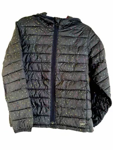Gap Kids Puffer Jacket Upcycled Lightweight Navy Blue w/hearts Girls Sz Small S - Picture 1 of 20