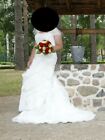 Hochzeitskleid cremefarben mit Schleppe und Schleier Gr 44
