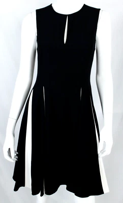 PROENZA SCHOULER Black & White Crepe Pleated Sleeveless Fit & Flare Dress 4 - Image 1 of 4