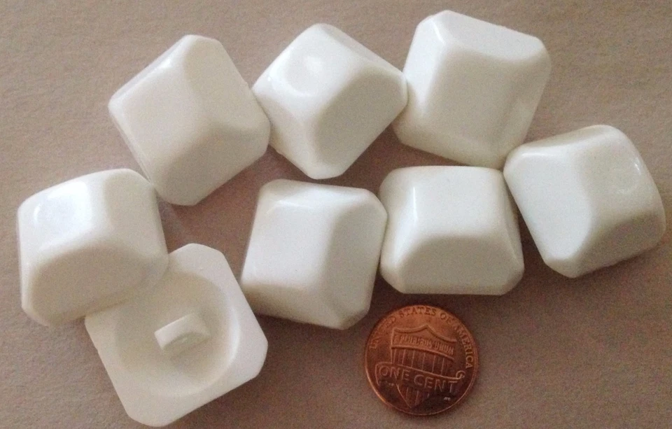 8 Retro Large Square Domed White Plastic Shank Buttons 15/16" 23.5mm 7241 - Image 1 of 1
