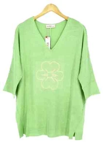 SHEEGO Damen Pullover Longpullover Kurzarm V-Ausschnitt grün Größe 48 50 Neu P5 - Bild 1 von 1