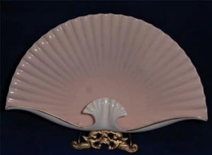 Cenicero vintage en forma de ventilador rosa y blanco Lenox - Imagen 1 de 3
