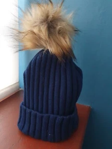Sombrero de lana azul marino piel sintética pompón Casa de Tweed Sombrero de invierno lana - Imagen 1 de 7