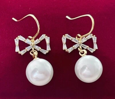 Luxus Perle Ohrringe Hänger Zirkonia 585er Gelbgold 14K vergoldet 30mm - Bild 1 von 4