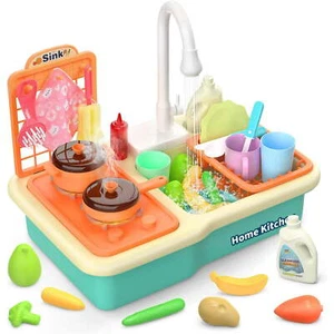 Kinder Küche Spüle Spielzeug Rollenspiel mit fließendem Wasser mit Kochherd Topf und Pfanne - Bild 1 von 8