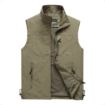 Jacket Sleeveless Coat Sport Tops Tooling Vest Waistcoat Lining Casual Zipper - Image 1 of 4