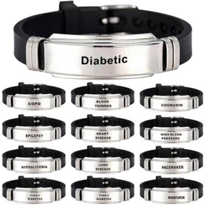 Stainless Steel Bracelets for Men Bangles 1/2 Diabetes Allergy Epilepsy Alzheime - Picture 1 of 36
