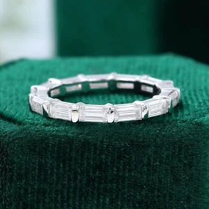 2Ct Baguette Lab Created Diamond Women's Wedding Band Ring 14K White Gold Plated - Picture 1 of 7