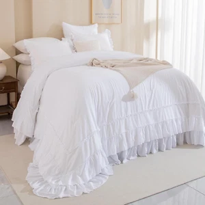 White Oversized King Comforter Set 120X120,Farmhouse Shabby Boho Chic Ruffle Cal - Picture 1 of 6