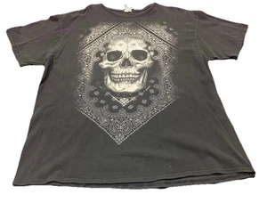 Skull Shirt XL 21x28 Y2K Skeleton Emo Goth Bandana Skater Motorcycle *preowned - Picture 1 of 9