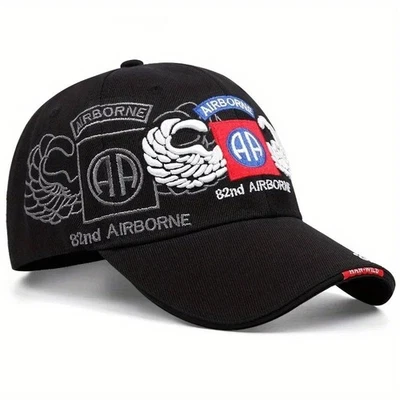 CASQUETTE 82ND AIRBORNE US ARMY NOIRE BRODÉE MILITAIRE TACTIQUE RÉGLABLE - Photo 1/4