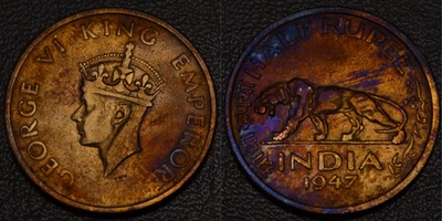 1947 India Half Rupee GOLD, BLUE, and PURPLE TONING (L46-80) - Image 1 of 3