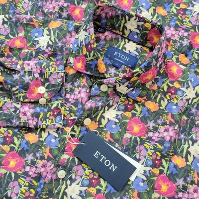 Eton NWT Contemporary Fit Linen Floral All Over Print Shirt Medium 15.5 (39) - Image 1 of 4