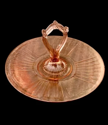 Depression Anchor Hocking Mayfair Open Rose PINK Center Handled Tray 1931 - 1937 - image 1 of 2