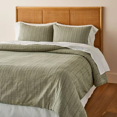 HEARTH & HAND WITH MAGNOLIA 3pc King Washed Loop Stripe Duvet Cover Bedding Set Sage Green -