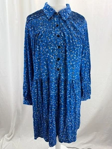 Monsoon Navy Blue Patterned Flowy Dress Button Up With Collar UK L BNWT - Picture 1 of 11