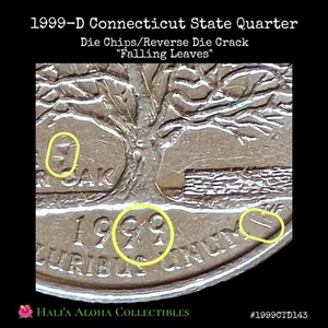 ✨1999 D Connecticut State Quarter ~ "Falling Leaves" ~Die Chips/Break✨ - Picture 1 of 5
