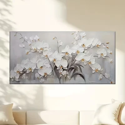Abstract White Orchids in Vase Unframed Canvas Painting for Living - Image 1 of 4