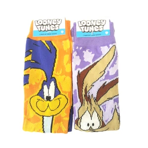 Looney Tunes Road Runner Wile E. Coyote Socks 2 Pair Men Crew Size 6-12 NWT - Picture 1 of 4