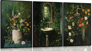 Rollo de ducha arte pared baño verde oscuro vintage 3 piezas floral impresión póster mod... - Imagen 1 de 6