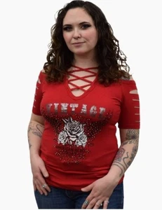 Hermosa Camisa de Diseño de Motocicleta y Rosas Vintage para Damas - Hecha en EE. UU. - 276805 - Imagen 1 de 1