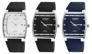 AKZENT Exclusive reloj de pulsera para hombres y mujeres negro Tonneau fecha esquina analógico azul - Imagen 1 de 9