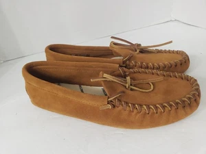Mocasines Minnetonka para hombre talla 10 cuero con cordones 703W suela blanda cojín marrón - Imagen 1 de 8