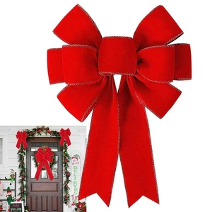 Große rote Samtschleife für Kränze Weihnachtsbäume & Außendeko Tür Dekoschleife - Picture 1 of 6