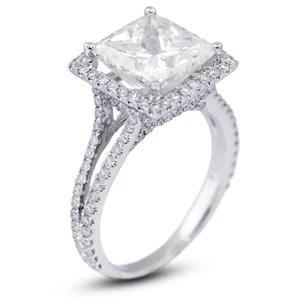 5.30ctw D/VS1 Radiant Cut Natural Certified Diamonds White Gold Halo Accent Ring - Picture 1 of 11
