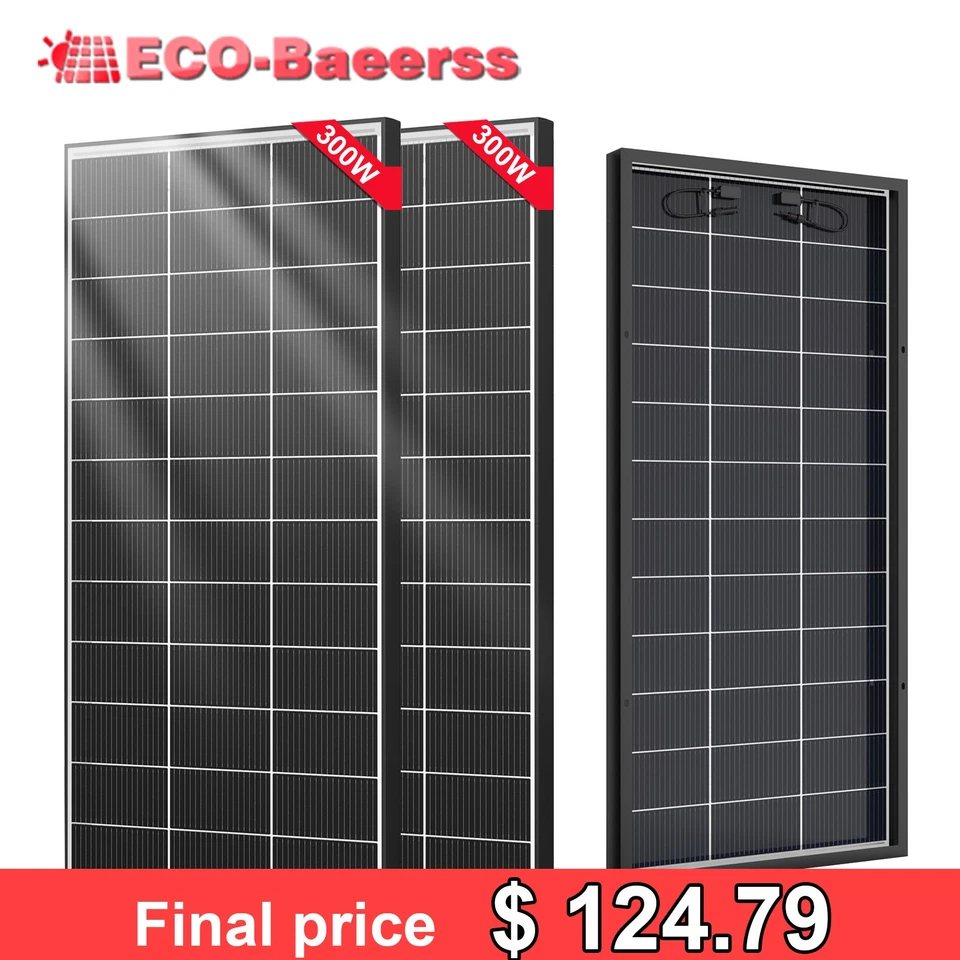 300W Watt (600W) Solar Panel Mono 12/24V Charging Camping Home Off-Grid RV Boat - Image 1 of 4