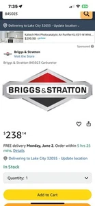 Briggs and Stratton 845023 Carburetor - Picture 1 of 9