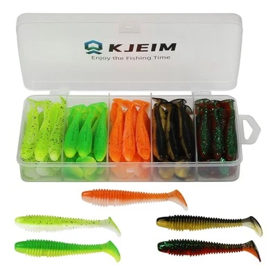 KJEIM Paddle Tail Swimbaits, 50 PCS Ribbed 3 Inchs Soft Plastic Fishing Lures...