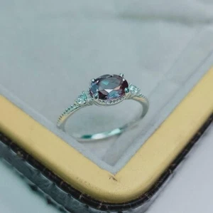 Wedding Women's Ring 2 Ct Oval Cut Simulated Alexandrite 14K White Gold Plated - Picture 1 of 4
