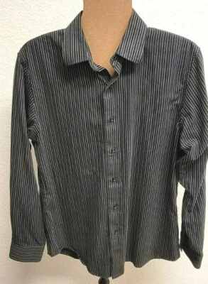Men's Apt 9 Shirt (M) Black Striped. Long Sleeves. Button Up. Superfine Cotton. - Image 1 of 4