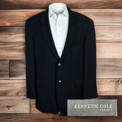 Kenneth Cole New York Blazer мужской 44L черный серебряный металлический кнопки текстурированная шерсть - Изображение 1 из 4