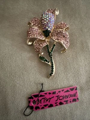 Broche para mujer rosa flor brillante con cristales y pedrería” Foto 1 de 4