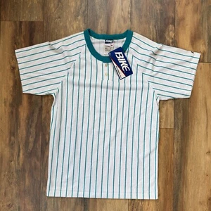 Vintage 90s BIKE Mens Medium Pinstriped Short Sleeve Henley T-Shirt USA NWT - Picture 1 of 10