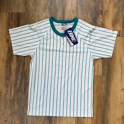Camiseta Henley Manga Corta Mediana A Rayas Para Hombres BIKE De Colección Años 90 EE. UU. NUEVA CON ETIQUETAS Foto 1 de 4
