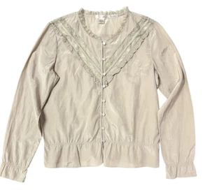 Vtg Old Navy Peasant Top Women L Beige Lace Boho Ruffle Cottagecore Silk Blend - Picture 1 of 10