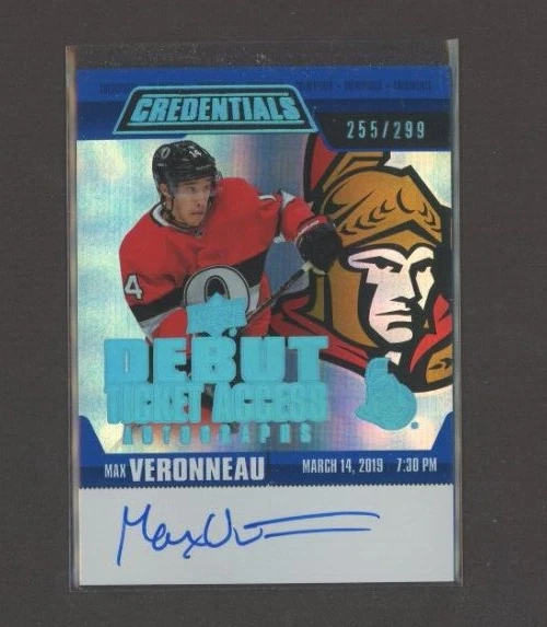2019-20 Upper Deck Credentials Debut Ticket Access Autographs Max Veronneau /299 - Image 1 of 1