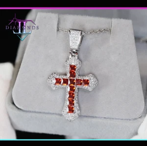 Roter Diamant Kreuz Anhänger | Roter Diamant Kreuz | Prinzessschliff Kreuzanhänger - Bild 1 von 9