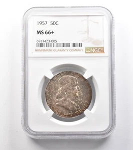 1957 Franklin Half Dollar MS66+ NGC Toned *0933 - Picture 1 of 3
