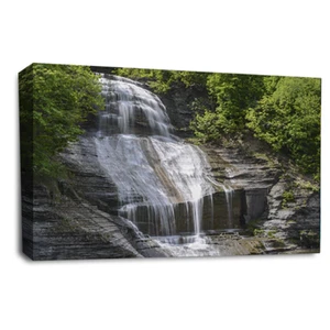 Large Waterfall Canvas Print Wall Art Green Grey White Framed Picture Panel - Picture 1 of 5