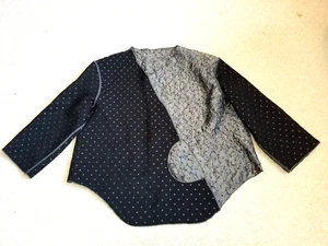 Womens Top-NOBLU-grey/black polka dot reversible asymmetric lagenlook 3/4 slv-S - Picture 1 of 10