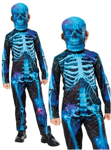 Costume Scheletro Neon Ragazzo Halloween Bambini Vestito Fantasia + Maschera Scheletri - Foto 1 di 4